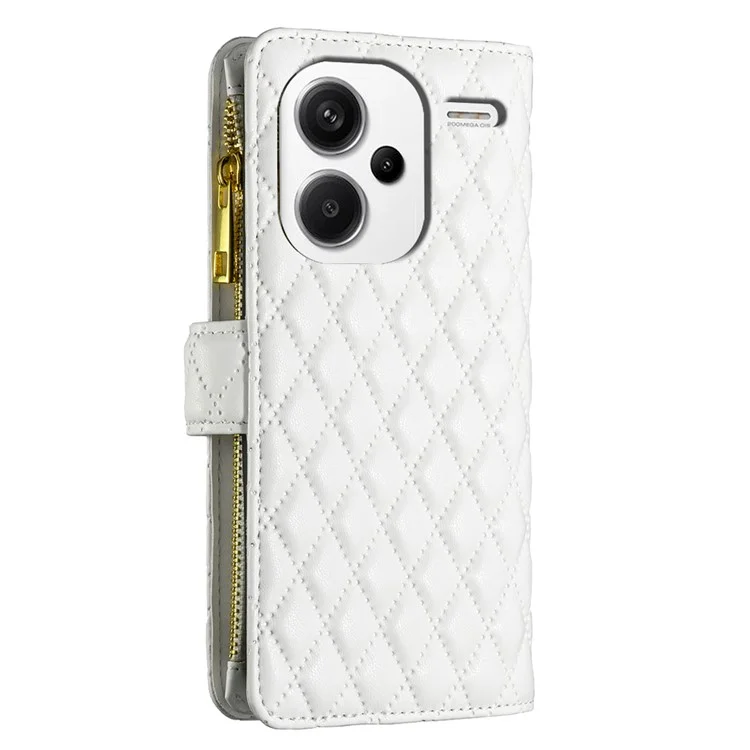 BINFEN COLOR BF Style-15 Für Xiaomi Redmi Note 13 Pro+ 5G Hülle Reißverschluss Magnetische Folio-Handyhülle - Weiß