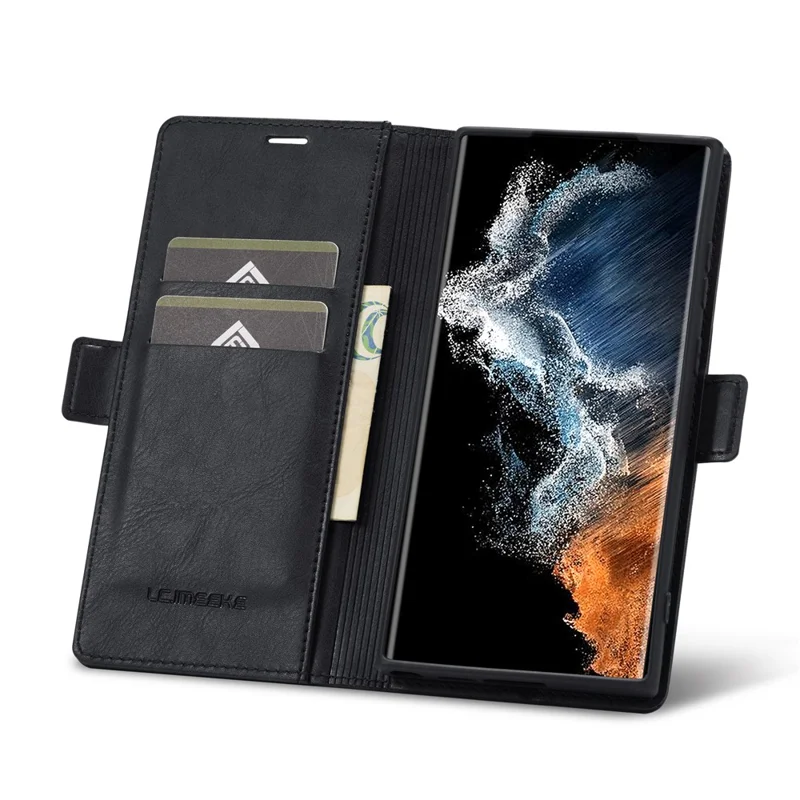 LC.IMEEKE Para Samsung Galaxy S24 Ultra Case RFID Blocking Wallet Leather Phone Cover - Preto
