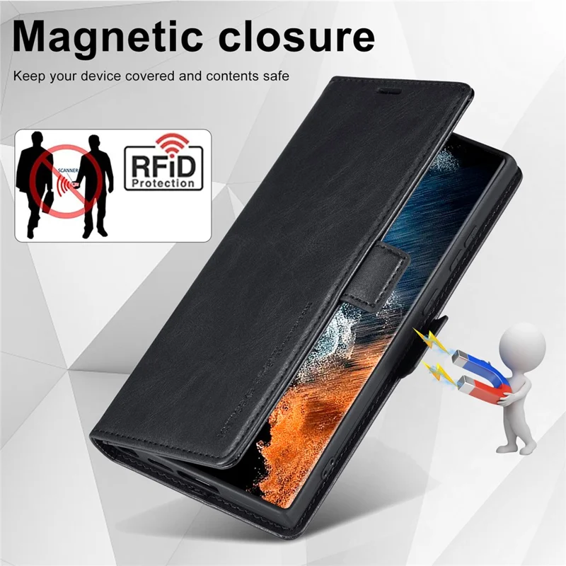 LC.IMEEKE Para Samsung Galaxy S24 Ultra Case RFID Blocking Wallet Leather Phone Cover - Preto