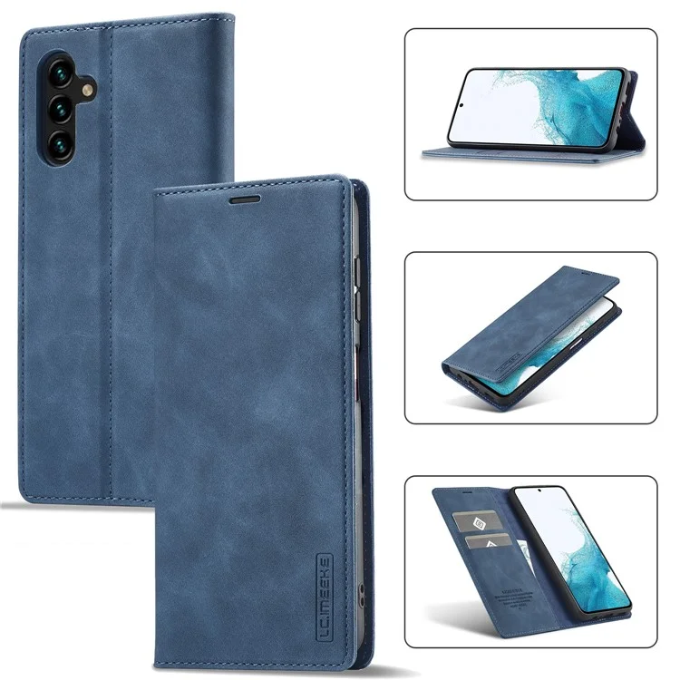 LC.IMEEKE For Samsung Galaxy A55 5G Wallet Case Microfiber Leather Phone Cover - Blue