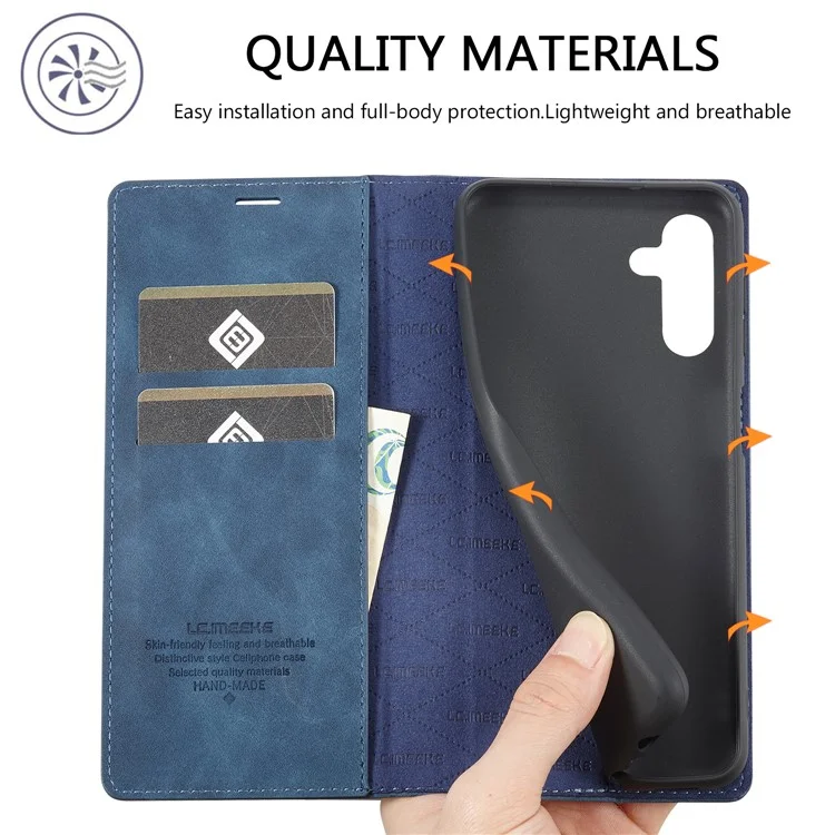 LC.IMEEKE For Samsung Galaxy A55 5G Wallet Case Microfiber Leather Phone Cover - Blue