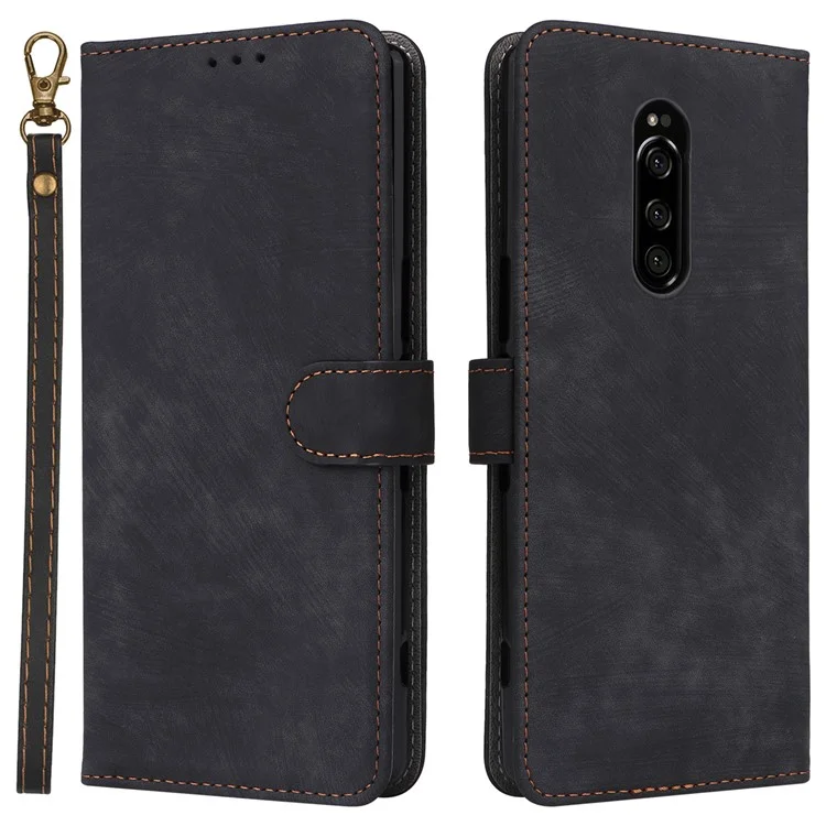Para Sony Xperia 1 RFID Blocking Leather Case com Alça Capa de Carteira de Telefone - Preto