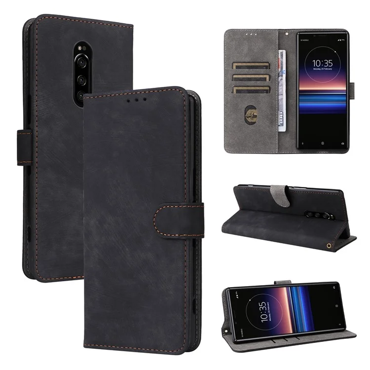 Para Sony Xperia 1 RFID Blocking Leather Case com Alça Capa de Carteira de Telefone - Preto
