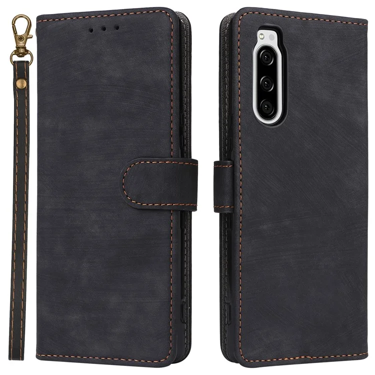 For Sony Xperia 5 Wallet Cell Phone Case RFID Blocking PU Leather Phone Stand Cover - Black