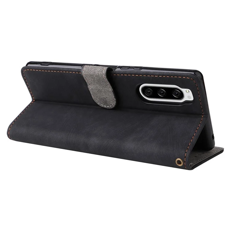 For Sony Xperia 5 Wallet Cell Phone Case RFID Blocking PU Leather Phone Stand Cover - Black