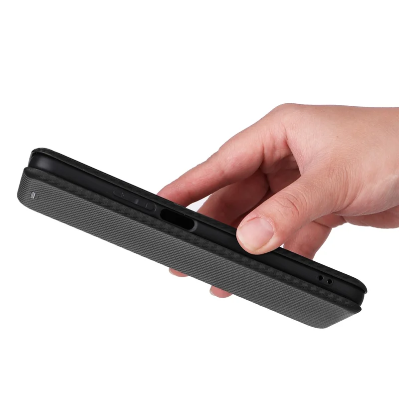 Carbon Fiber Texture Case for Honor X7b 4G / 90 Smart Leather Phone Cover with Card Slot - Black