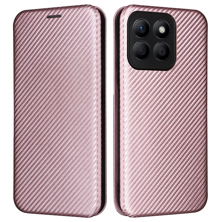 For Honor X8b 4G Stand Phone Case Carbon Fiber Textur Leder Cover - Rose Gold