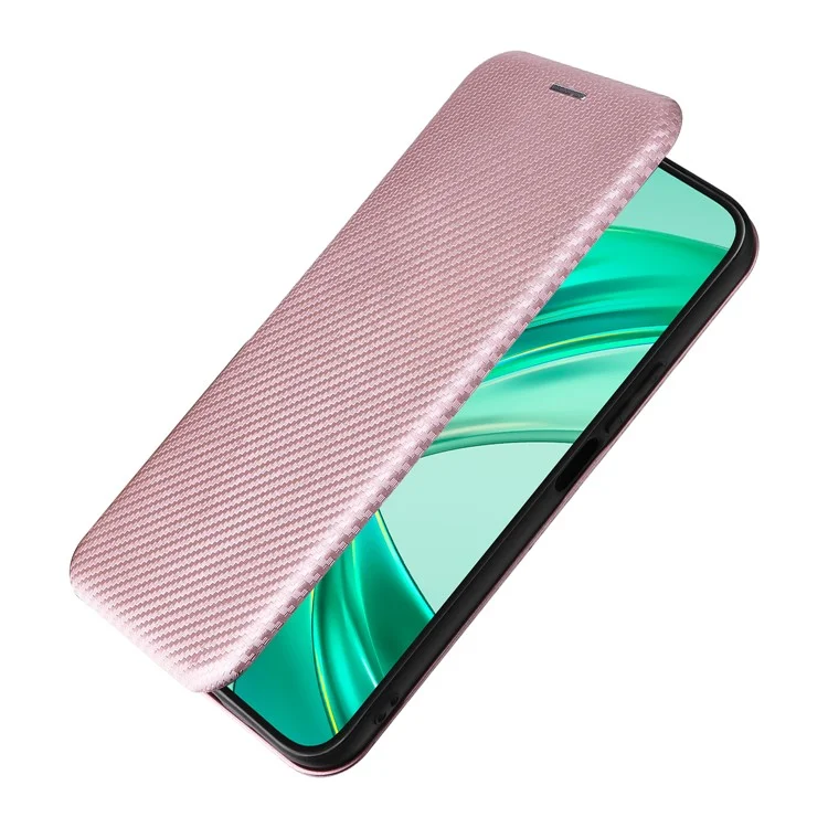 For Honor X8b 4G Stand Phone Case Carbon Fiber Textur Leder Cover - Rose Gold