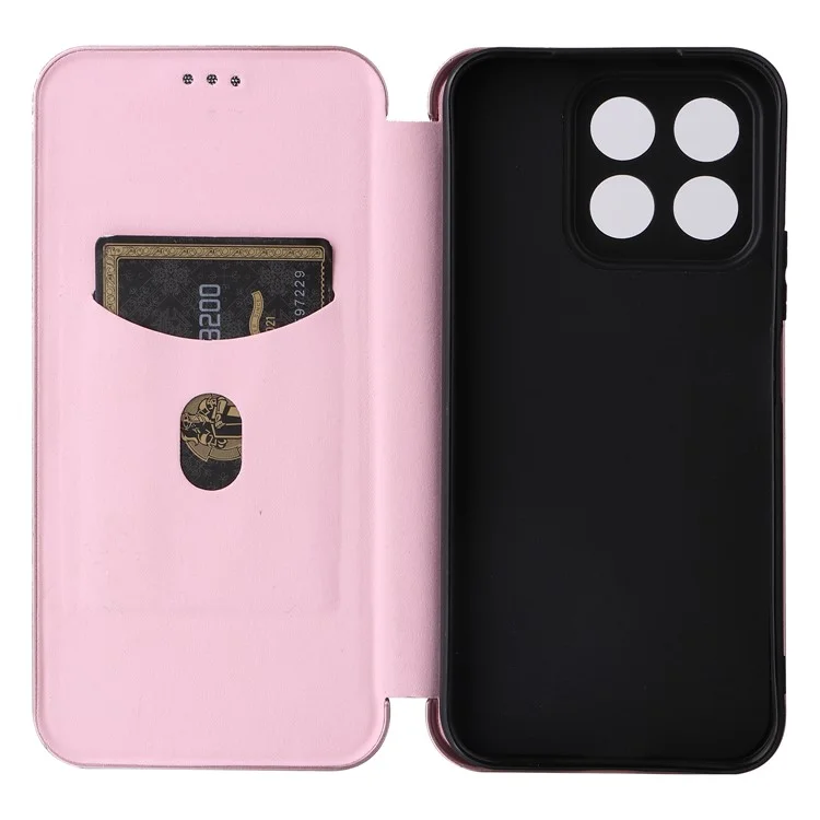 For Honor X8b 4G Stand Phone Case Carbon Fiber Textur Leder Cover - Rose Gold