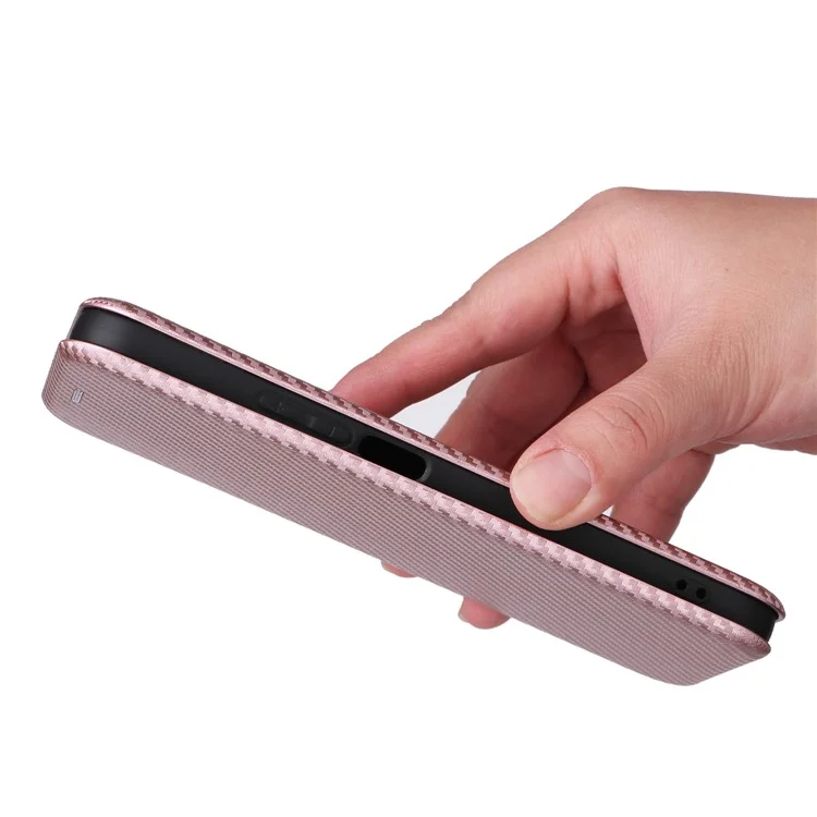 For Honor X8b 4G Stand Phone Case Carbon Fiber Textur Leder Cover - Rose Gold