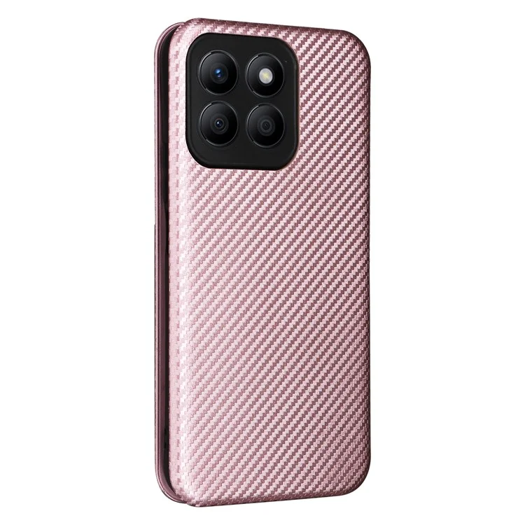 For Honor X8b 4G Stand Phone Case Carbon Fiber Textur Leder Cover - Rose Gold