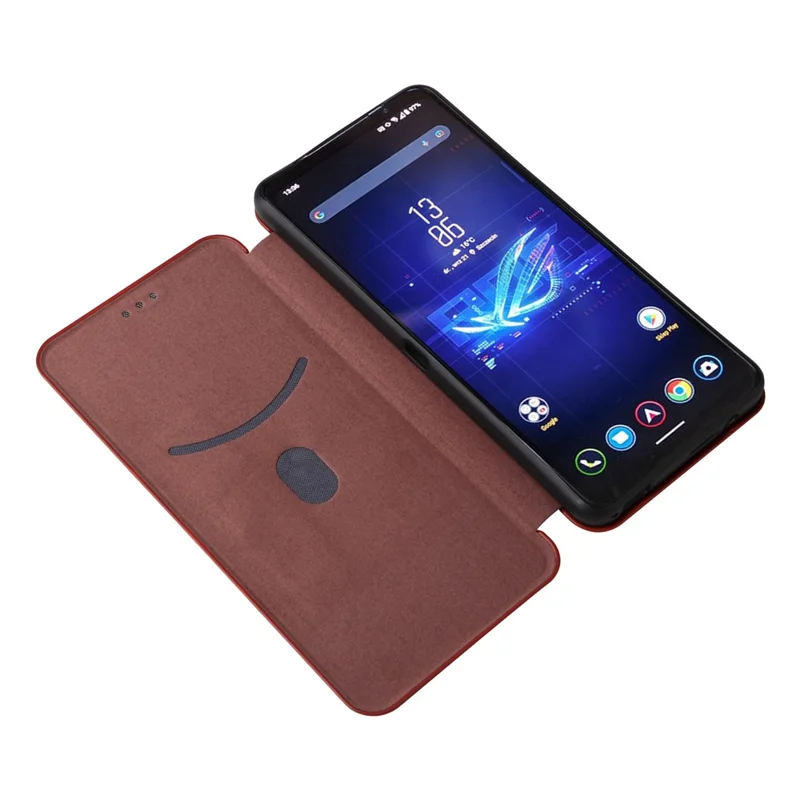 For Asus ROG Phone 8 5G / Phone 8 Pro 5G Phone Case Carbon Fiber Texture Stand Card Holder - Brown