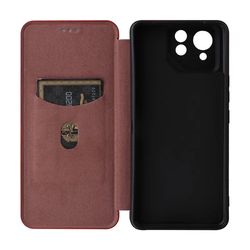 For Asus ROG Phone 8 5G / Phone 8 Pro 5G Phone Case Carbon Fiber Texture Stand Card Holder - Brown