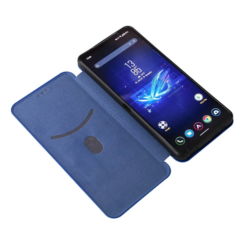 For Asus ROG Phone 8 5G / Phone 8 Pro 5G Phone Case Carbon Fiber Texture Stand Card Holder - Blue