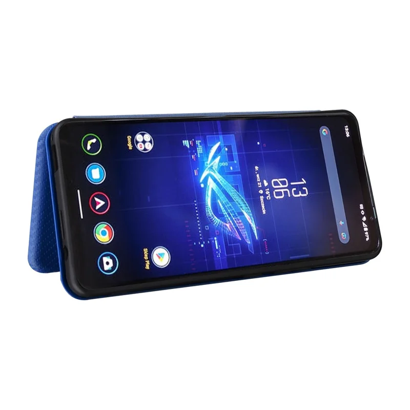 For Asus ROG Phone 8 5G / Phone 8 Pro 5G Phone Case Carbon Fiber Texture Stand Card Holder - Blue