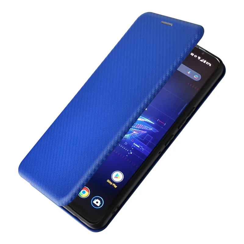 For Asus ROG Phone 8 5G / Phone 8 Pro 5G Phone Case Carbon Fiber Texture Stand Card Holder - Blue