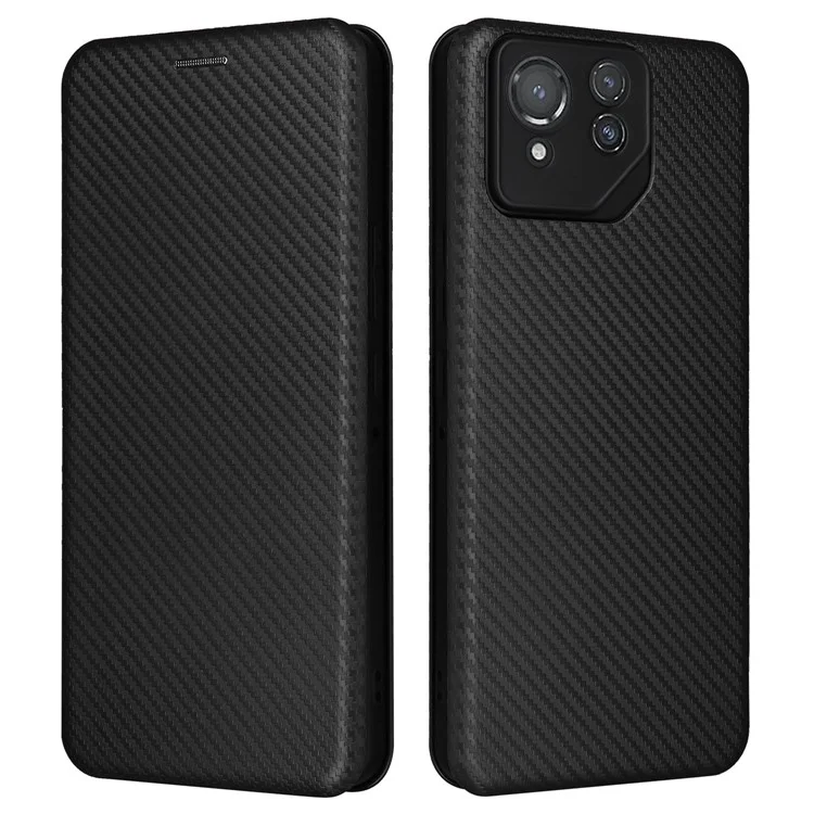 Pour Asus ROG Téléphone 8 Pro 5G Cuir Avec Fente de Carte Texture en Fibre de Carbone - Noir