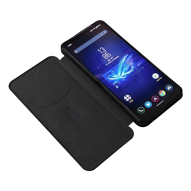 For Asus ROG Phone 8 Pro 5G / 8 5G Leather Case with Card Slot Carbon Fiber Texture  - Black