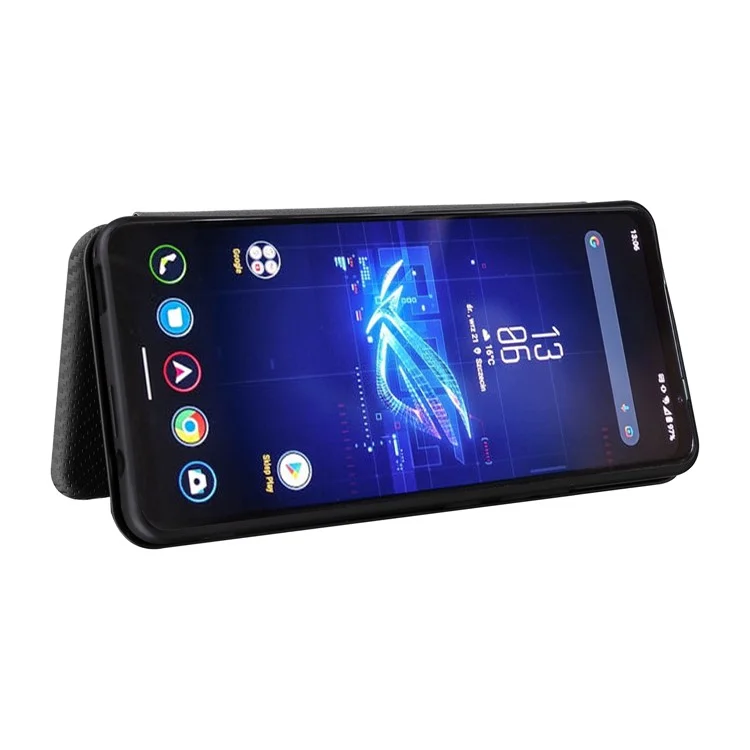 Pour Asus ROG Téléphone 8 Pro 5G Cuir Avec Fente de Carte Texture en Fibre de Carbone - Noir