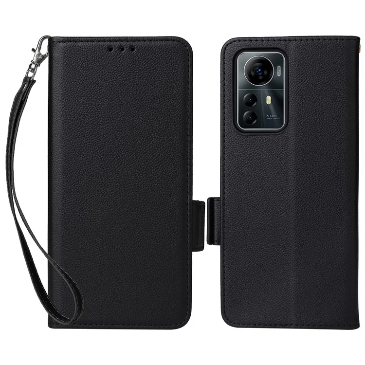 For ZTE Blade V41 Smart / Blade A72s / Optus X Max Leather Phone Case with Strap Litchi Texture - Black