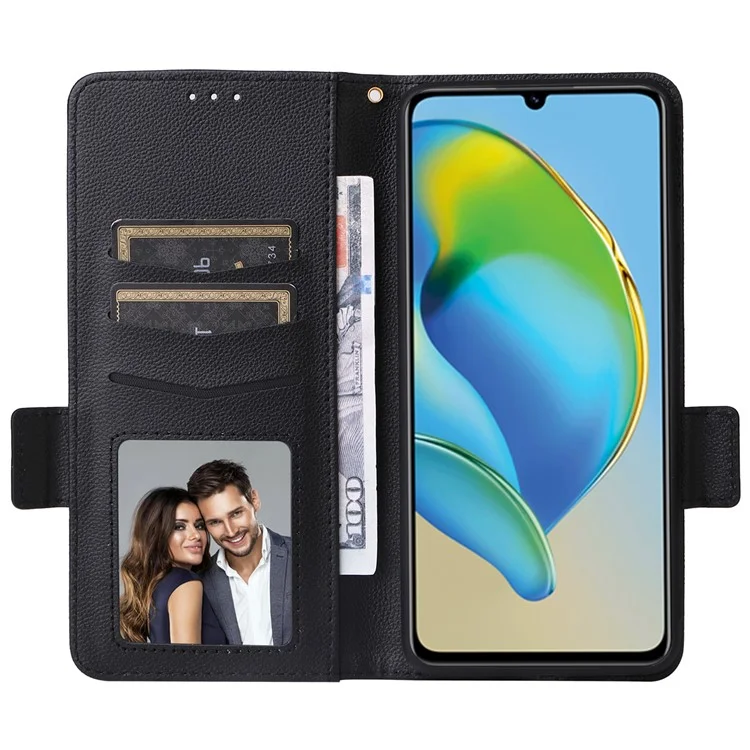 For ZTE Blade V41 Smart / Blade A72s / Optus X Max Leather Phone Case with Strap Litchi Texture - Black