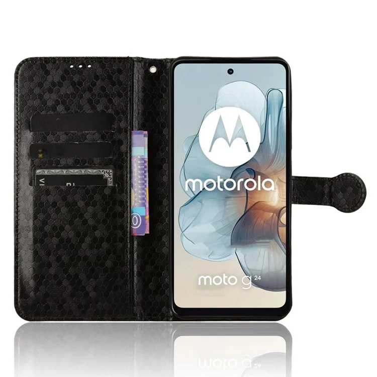 Für Motorola Moto G Power (2024) Handyhülle Gepunktete Geldbörsen-Klapphülle - Schwarz