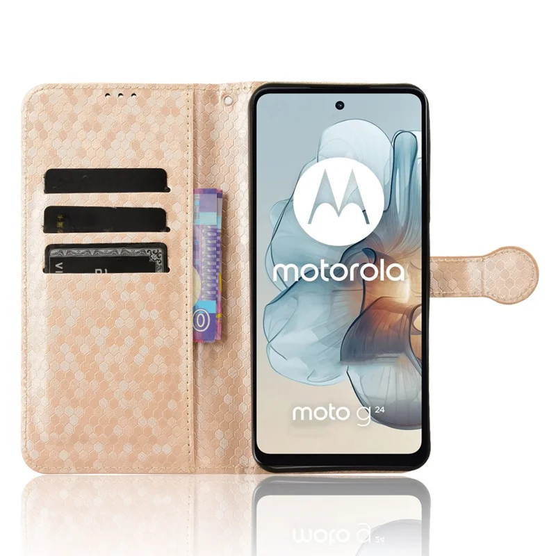 For Motorola Moto G Power (2024) Phone Case Dot Imprinted Wallet Flip Cover - Rose Gold