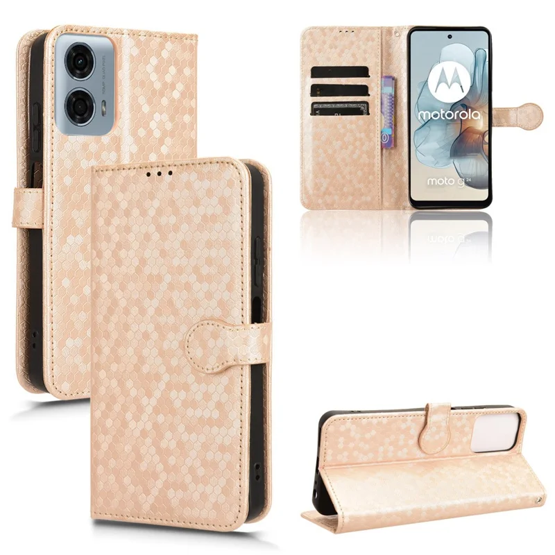 For Motorola Moto G Power (2024) Phone Case Dot Imprinted Wallet Flip Cover - Rose Gold