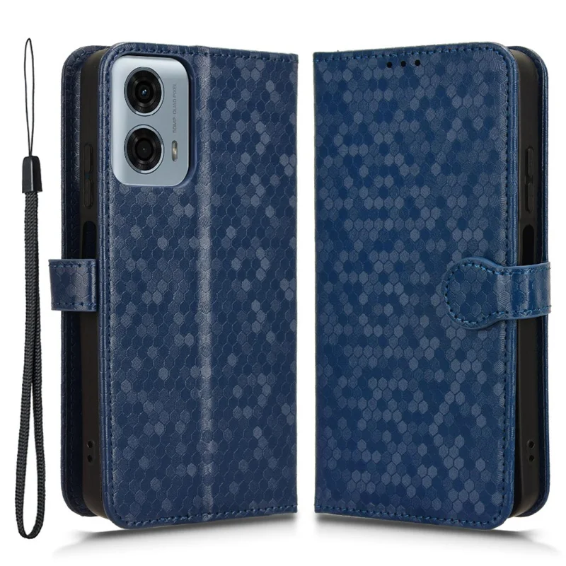 For Motorola Moto G Power (2024) Phone Case Dot Imprinted Wallet Flip Cover - Dark Blue