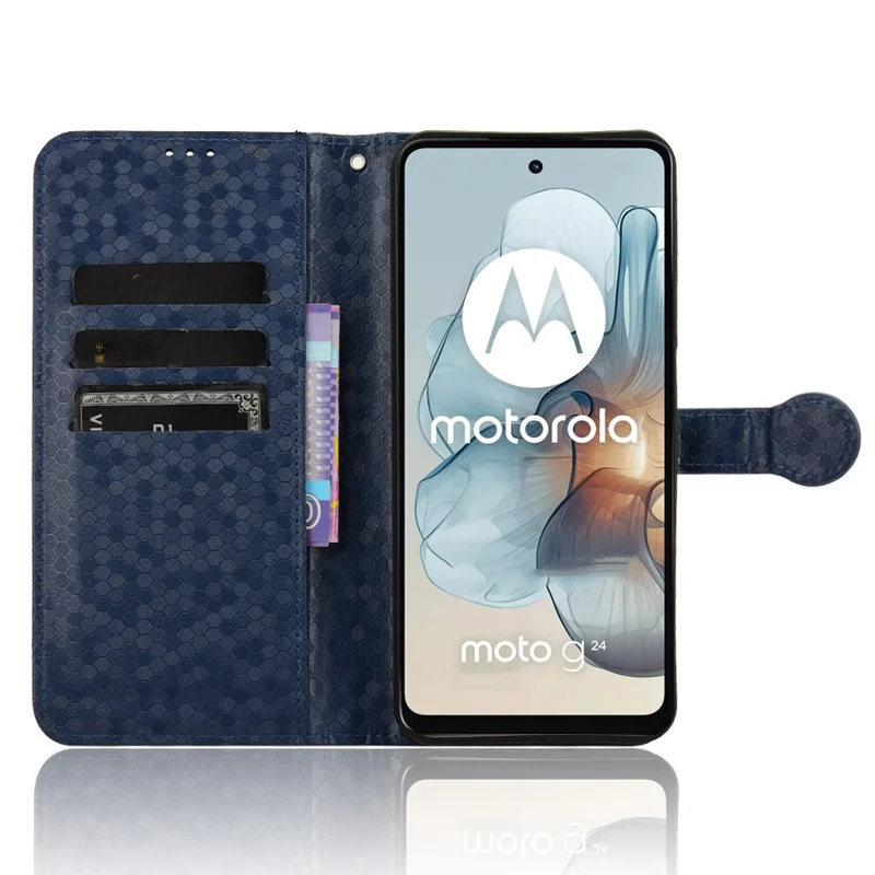 For Motorola Moto G Power (2024) Phone Case Dot Imprinted Wallet Flip Cover - Dark Blue