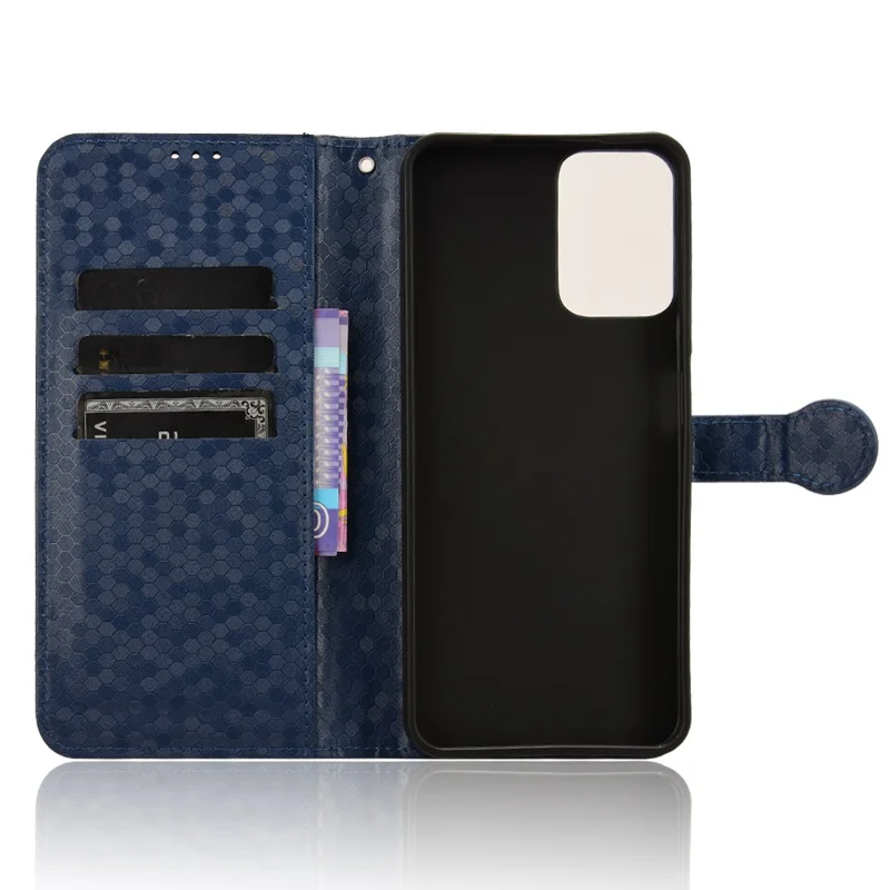 For Motorola Moto G Power (2024) Phone Case Dot Imprinted Wallet Flip Cover - Dark Blue