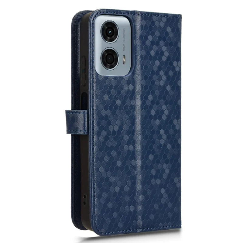 For Motorola Moto G Power (2024) Phone Case Dot Imprinted Wallet Flip Cover - Dark Blue