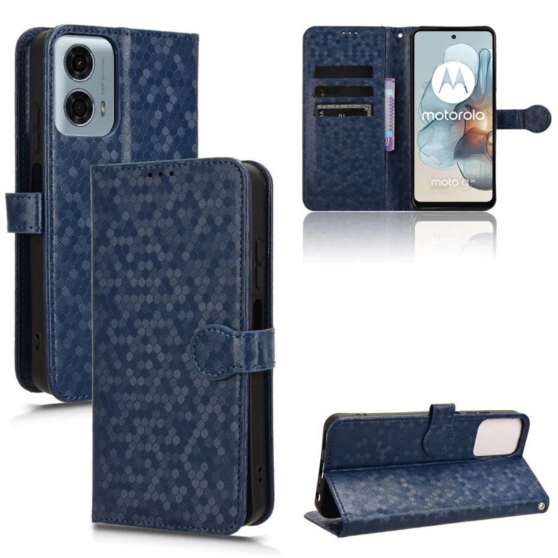 For Motorola Moto G Power (2024) Phone Case Dot Imprinted Wallet Flip Cover - Dark Blue