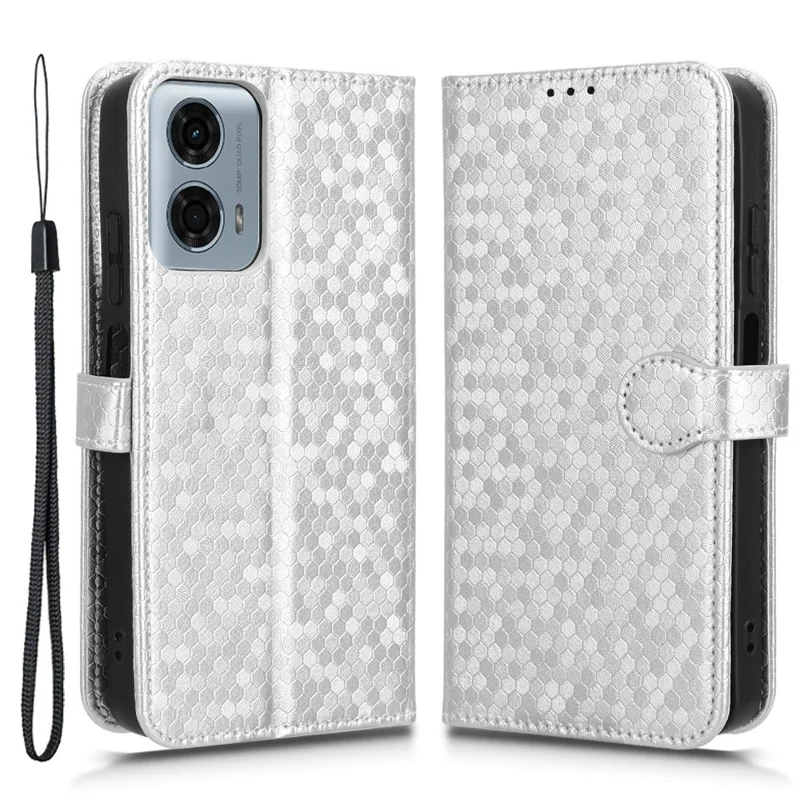 For Motorola Moto G Power (2024) Phone Case Dot Imprinted Wallet Flip Cover - Silver