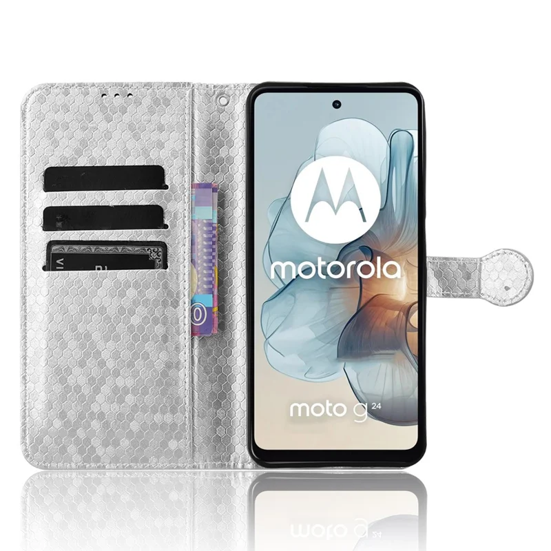 For Motorola Moto G Power (2024) Phone Case Dot Imprinted Wallet Flip Cover - Silver