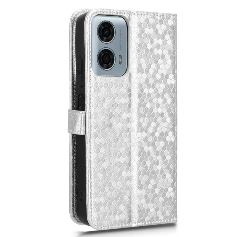 For Motorola Moto G Power (2024) Phone Case Dot Imprinted Wallet Flip Cover - Silver