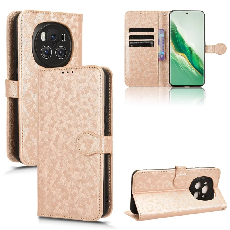 For Honor Magic6 5G Leather Case Dot Imprinted Phone Cover Wallet - Rose Gold