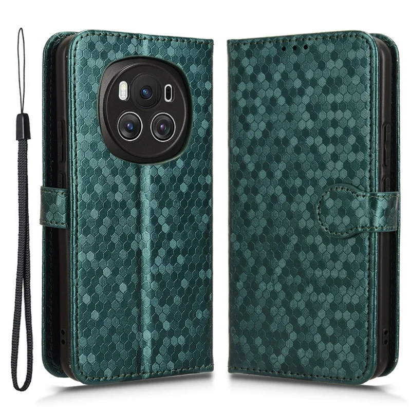 For Honor Magic6 5G Leather Case Dot Imprinted Phone Cover Wallet - Green