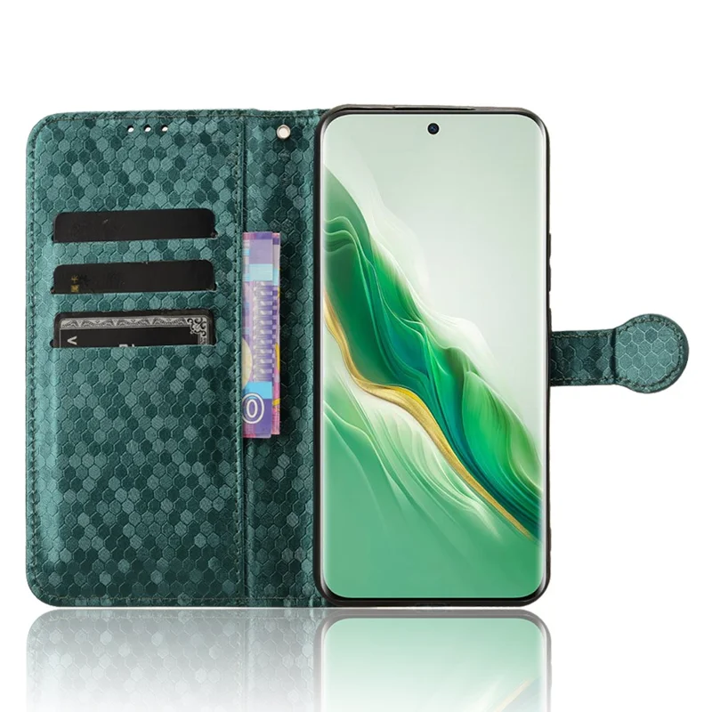 For Honor Magic6 5G Leather Case Dot Imprinted Phone Cover Wallet - Green
