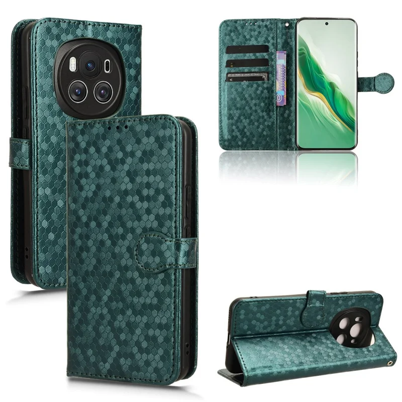 For Honor Magic6 5G Leather Case Dot Imprinted Phone Cover Wallet - Green