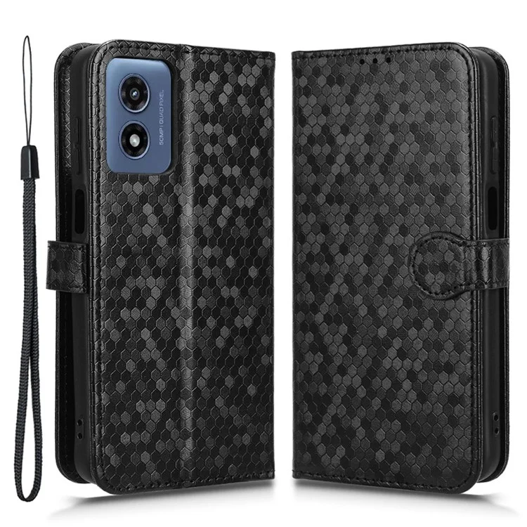 Pour Motorola Moto G Play (2024) 4G Coque Housse Portefeuille en Cuir PU Motif à Pois - Noir