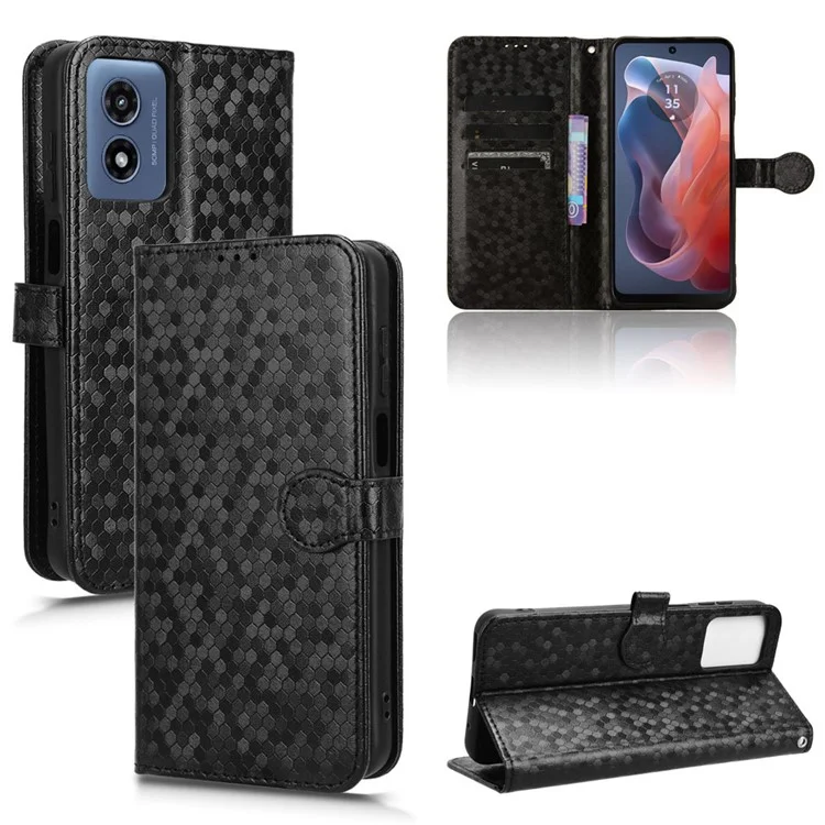 Pour Motorola Moto G Play (2024) 4G Coque Housse Portefeuille en Cuir PU Motif à Pois - Noir