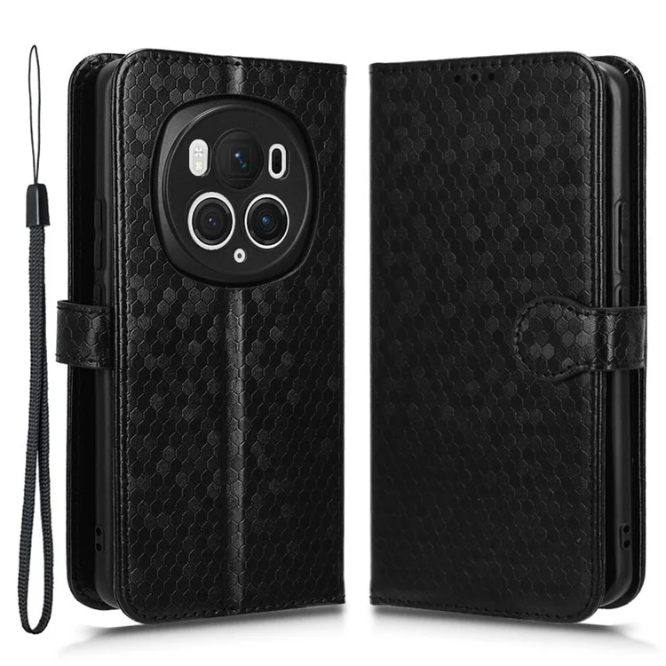 Étui For Honor Magic6 Pro 5G Dot Imprinted PU Leather Cover avec Portefeuille - Noir
