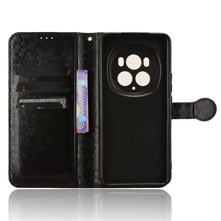 Étui For Honor Magic6 Pro 5G Dot Imprinted PU Leather Cover avec Portefeuille - Noir