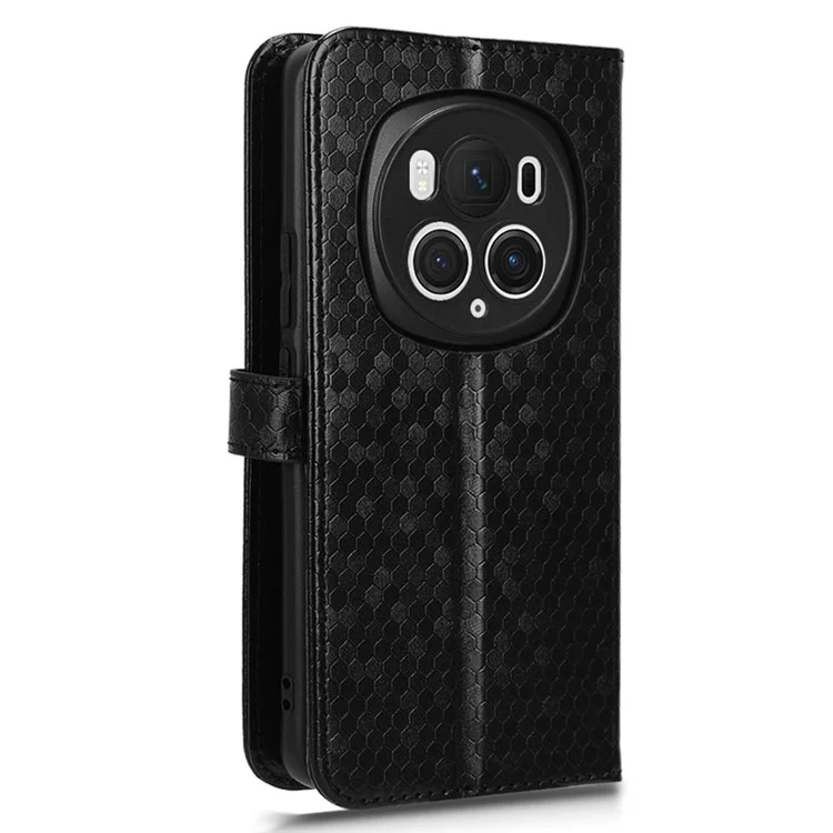 Étui For Honor Magic6 Pro 5G Dot Imprinted PU Leather Cover avec Portefeuille - Noir