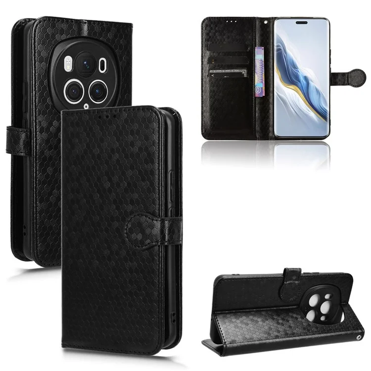 Étui For Honor Magic6 Pro 5G Dot Imprinted PU Leather Cover avec Portefeuille - Noir