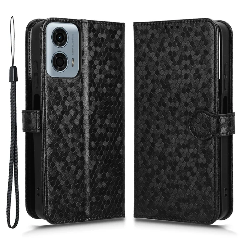 Für Motorola Moto G45 5G / G34 5G Flip Leder Hülle Geldbörsen Cover Punktmuster geprägt - Schwarz
