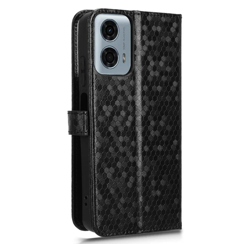 Für Motorola Moto G45 5G / G34 5G Flip Leder Hülle Geldbörsen Cover Punktmuster geprägt - Schwarz