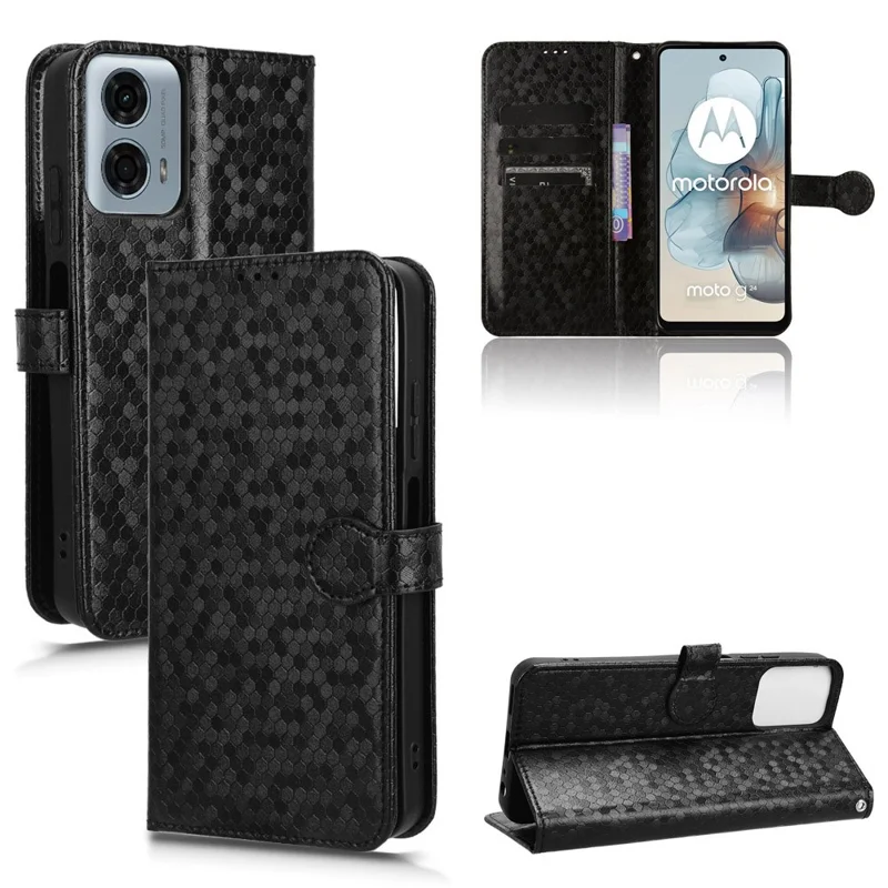 Für Motorola Moto G45 5G / G34 5G Flip Leder Hülle Geldbörsen Cover Punktmuster geprägt - Schwarz