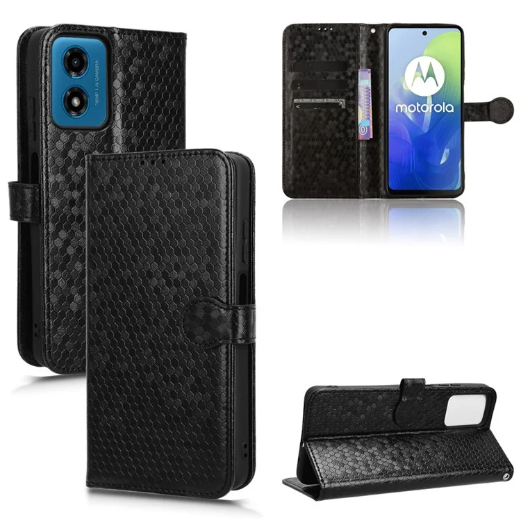 Для Motorola Moto E14 4G / G04 4G / G04s 4G / G24 4G Wallet Case Dot Pattern Imprinted Leather Cover - Черный